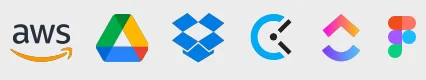 AWS, Google Drive, Dropbox, Clockify, ClickUp, Figma